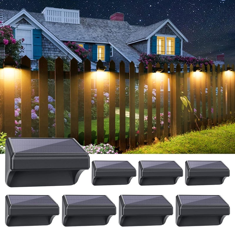 Aulanto Solar Fence Lights 8 Pack, Fence Solar Lights IP65 Waterproof, Warm White and 10 RGB Color Modes, Outdoor Decor for Backyard, Garden, Fence, Wall, Deck, Stairs - Image 1